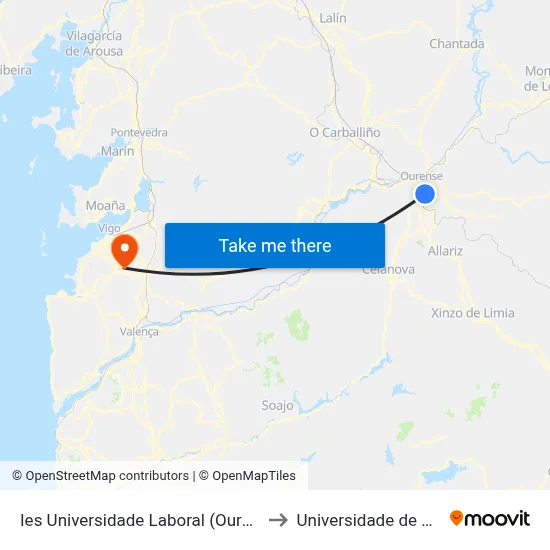 Ies Universidade Laboral (Ourense) to Universidade de Vigo map