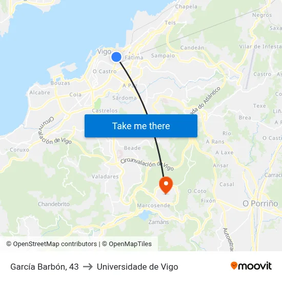 García Barbón, 43 to Universidade de Vigo map