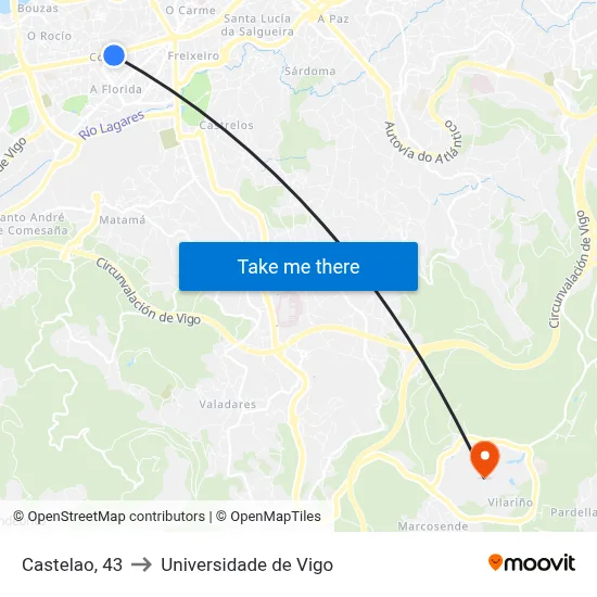 Castelao, 43 to Universidade de Vigo map