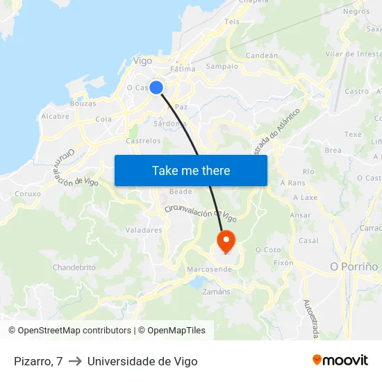 Pizarro, 7 to Universidade de Vigo map