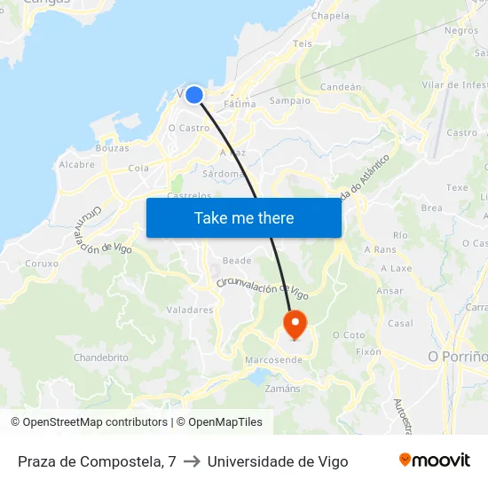 Praza de Compostela, 7 to Universidade de Vigo map