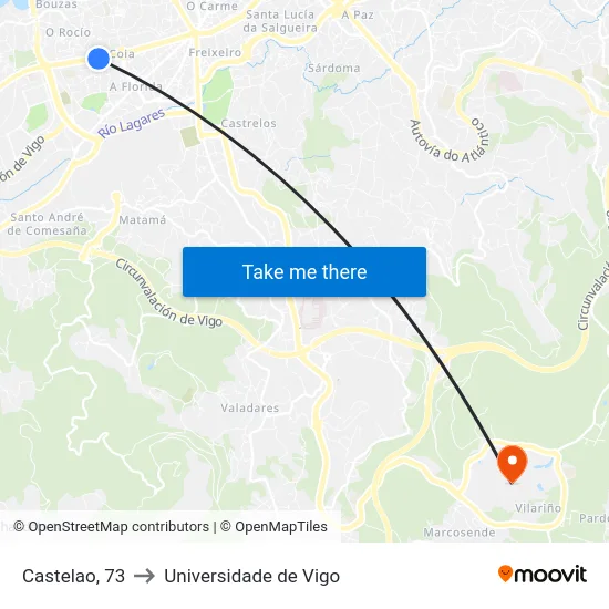 Castelao, 73 to Universidade de Vigo map