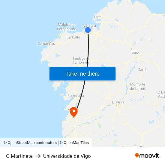 O Martinete to Universidade de Vigo map