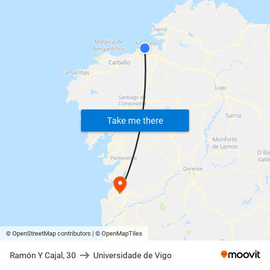 Ramón Y Cajal, 30 to Universidade de Vigo map