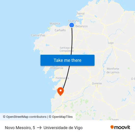 Novo Mesoiro, 5 to Universidade de Vigo map