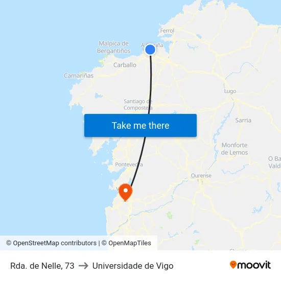 Rda. de Nelle, 73 to Universidade de Vigo map