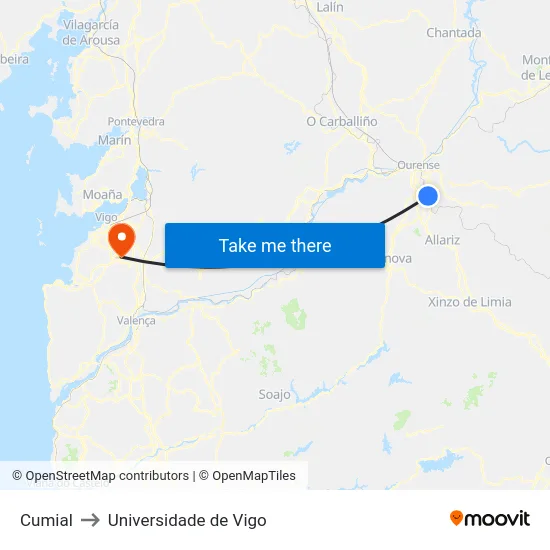 Cumial to Universidade de Vigo map