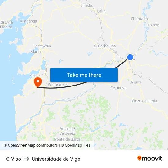 O Viso to Universidade de Vigo map