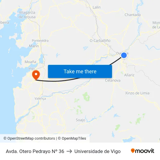 Avda. Otero Pedrayo Nº 36 to Universidade de Vigo map
