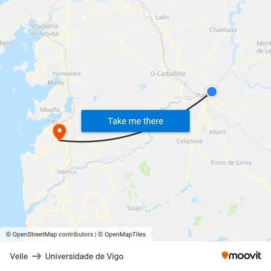 Velle to Universidade de Vigo map