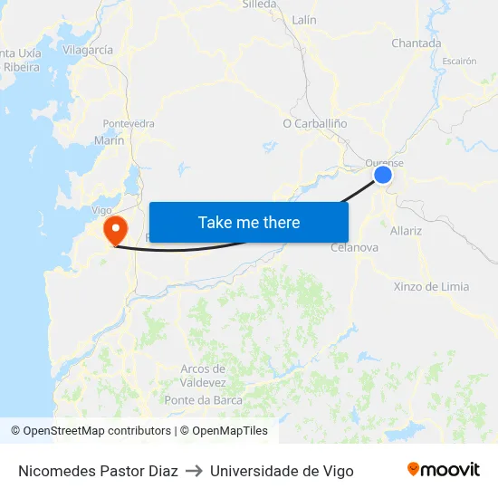 Nicomedes Pastor Diaz to Universidade de Vigo map