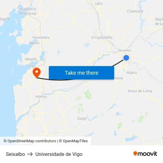 Seixalbo to Universidade de Vigo map