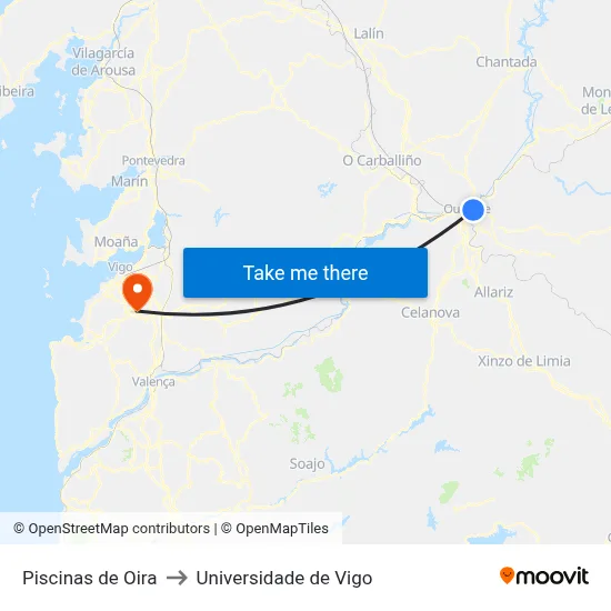 Piscinas de Oira to Universidade de Vigo map