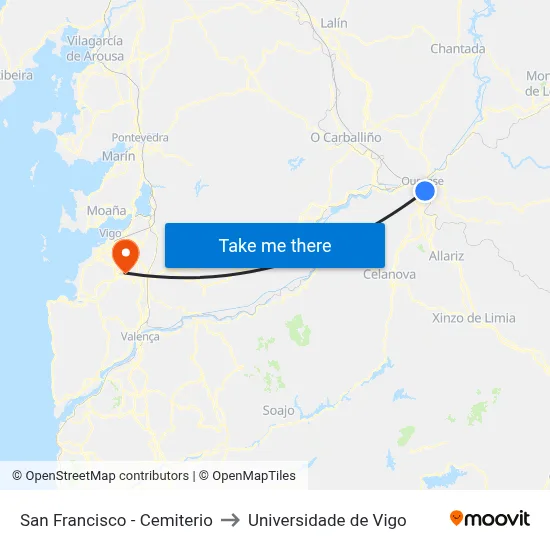 San Francisco - Cemiterio to Universidade de Vigo map