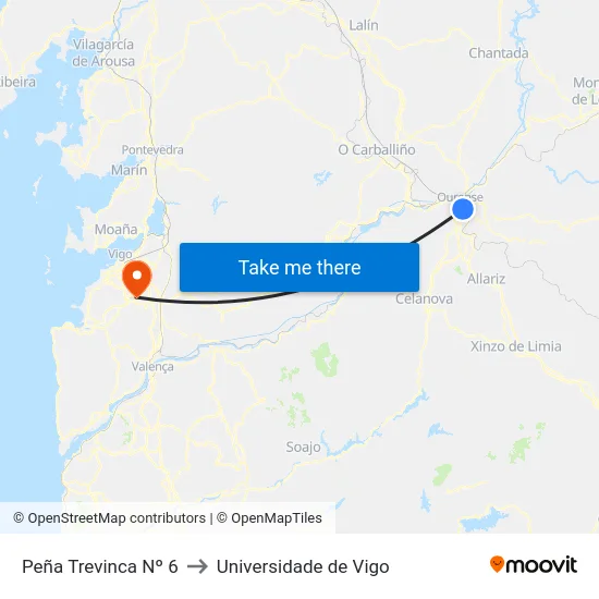 Peña Trevinca Nº 6 to Universidade de Vigo map