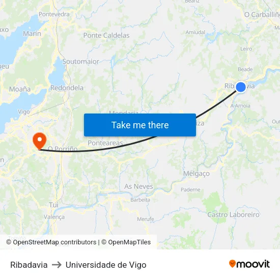Ribadavia to Universidade de Vigo map