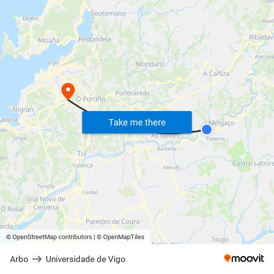 Arbo to Universidade de Vigo map