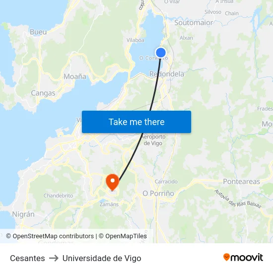 Cesantes to Universidade de Vigo map