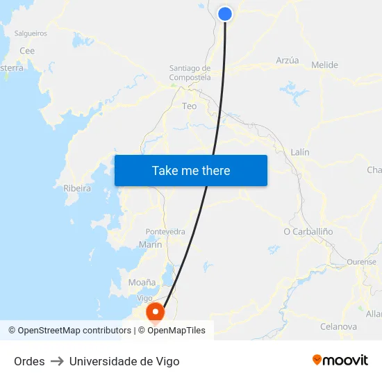 Ordes to Universidade de Vigo map