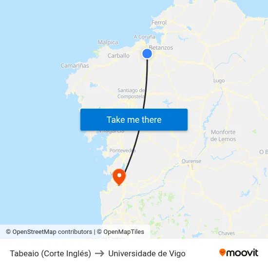 Tabeaio (Corte Inglés) to Universidade de Vigo map