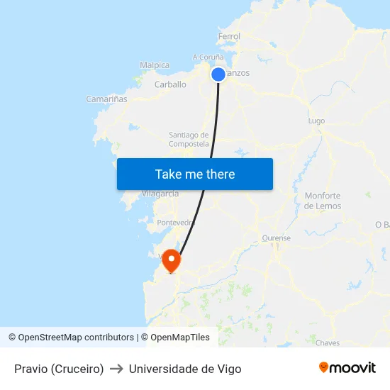 Pravio (Cruceiro) to Universidade de Vigo map