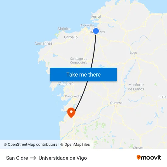 San Cidre to Universidade de Vigo map