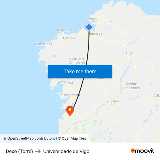 Dexo (Torre) to Universidade de Vigo map