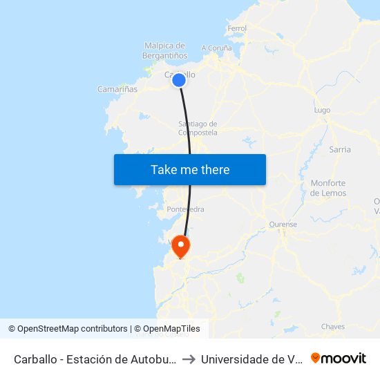 Carballo - Estación de Autobuses to Universidade de Vigo map