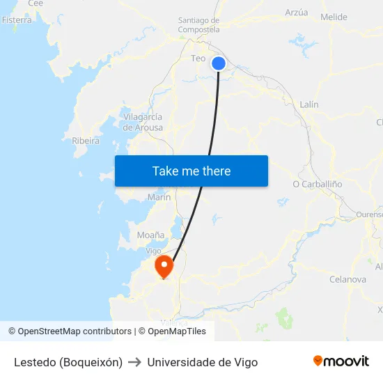 Lestedo (Boqueixón) to Universidade de Vigo map