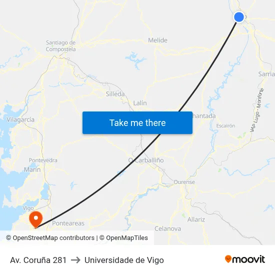 Av. Coruña 281 to Universidade de Vigo map