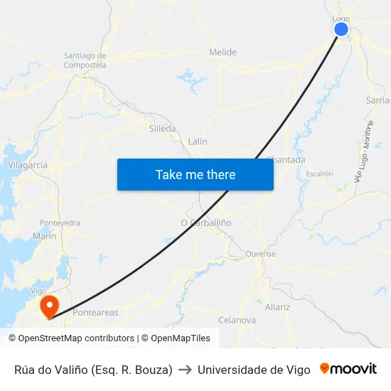Rúa do Valiño (Esq. R. Bouza) to Universidade de Vigo map