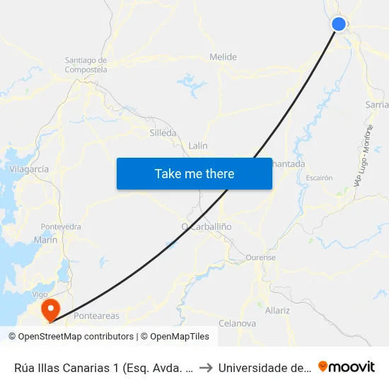 Rúa Illas Canarias 1 (Esq. Avda. Coruña) to Universidade de Vigo map