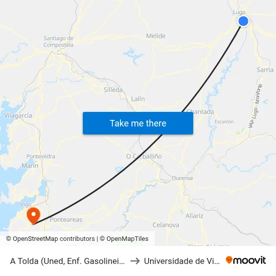 A Tolda (Uned, Enf. Gasolineira) to Universidade de Vigo map