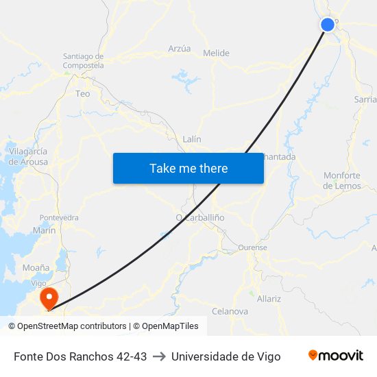 Fonte Dos Ranchos 42-43 to Universidade de Vigo map