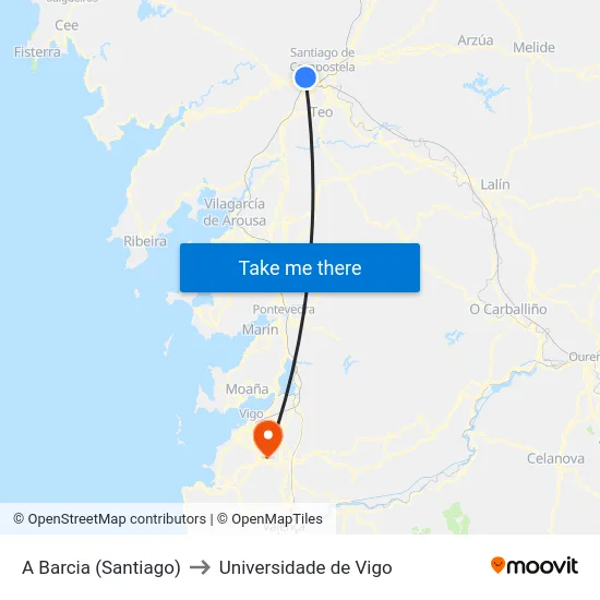A Barcia (Santiago) to Universidade de Vigo map