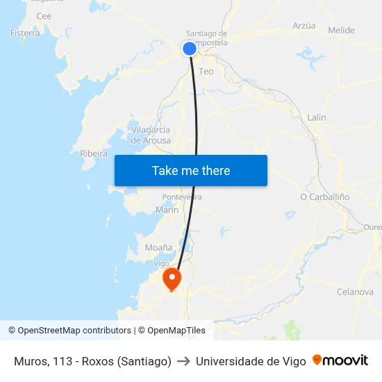 Muros, 113 - Roxos (Santiago) to Universidade de Vigo map