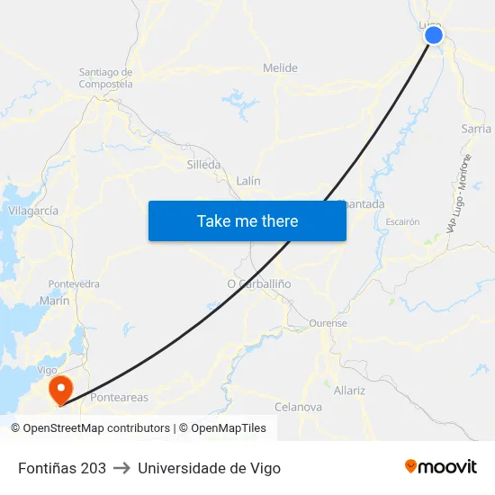 Fontiñas 203 to Universidade de Vigo map