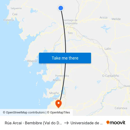 Rúa Arcai - Bembibre (Val do Dubra) to Universidade de Vigo map