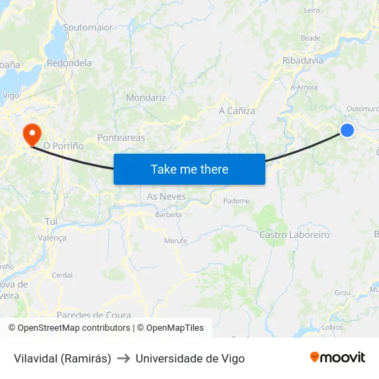 Vilavidal (Ramirás) to Universidade de Vigo map