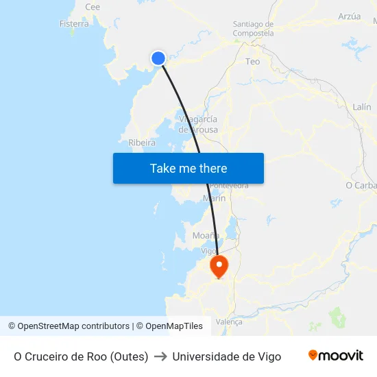 O Cruceiro de Roo (Outes) to Universidade de Vigo map