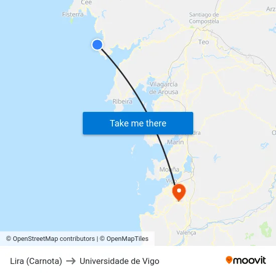 Lira (Carnota) to Universidade de Vigo map