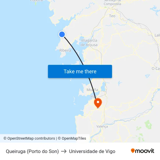 Queiruga (Porto do Son) to Universidade de Vigo map