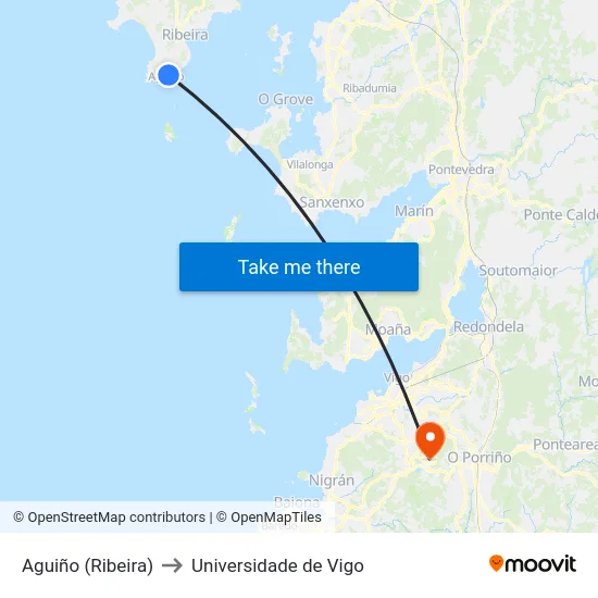 Aguiño (Ribeira) to Universidade de Vigo map