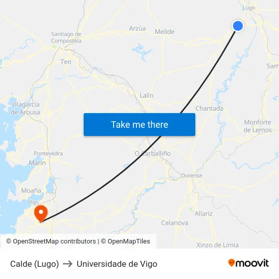 Calde (Lugo) to Universidade de Vigo map