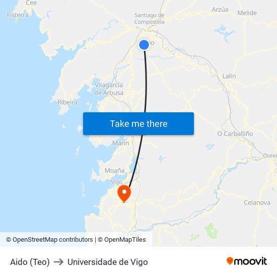 Aido (Teo) to Universidade de Vigo map
