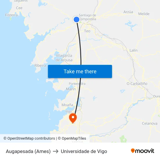 Augapesada (Ames) to Universidade de Vigo map