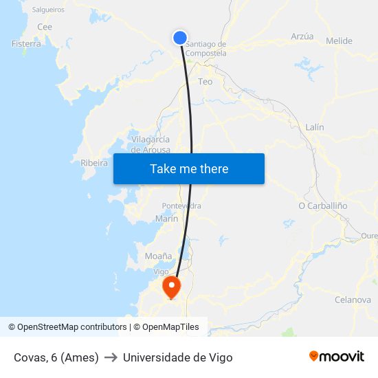 Covas, 6 (Ames) to Universidade de Vigo map