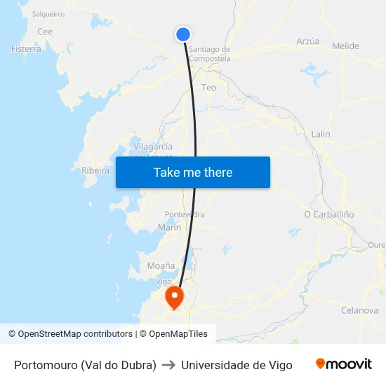 Portomouro (Val do Dubra) to Universidade de Vigo map
