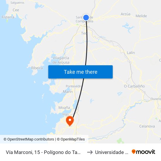 Vía Marconi, 15 - Polígono do Tambre (Santiago) to Universidade de Vigo map
