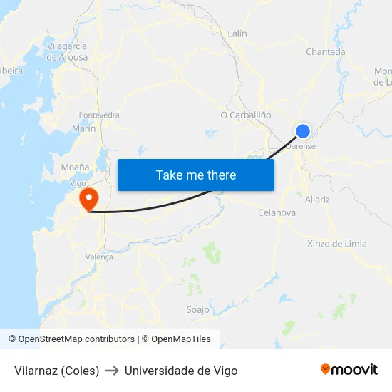 Vilarnaz (Coles) to Universidade de Vigo map